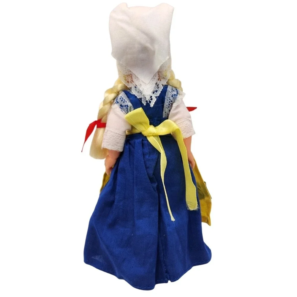 Vintage Girl Doll Braided Blonde Hair Folk Dress 7in Plastic Collectible